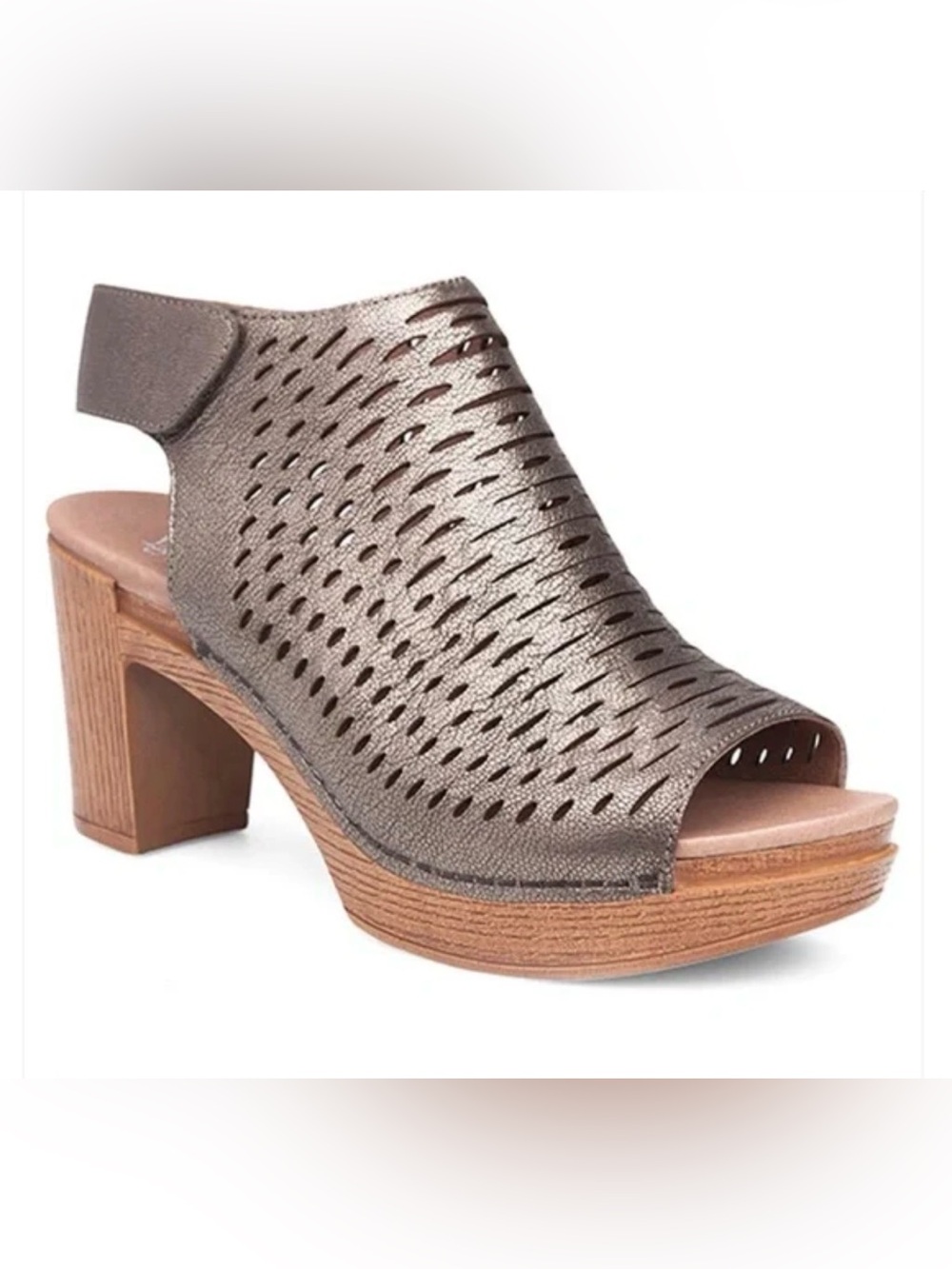 Dansko Danae Perforated Leather Wood Grain Block Heel Sandals Women's 39